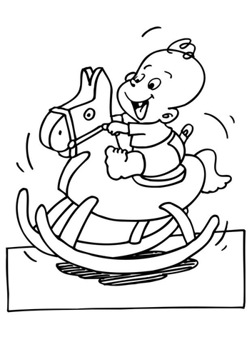 bébé sur un cheval à bascule