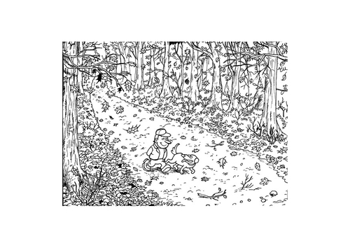 Coloriage chemin de fôret en automne