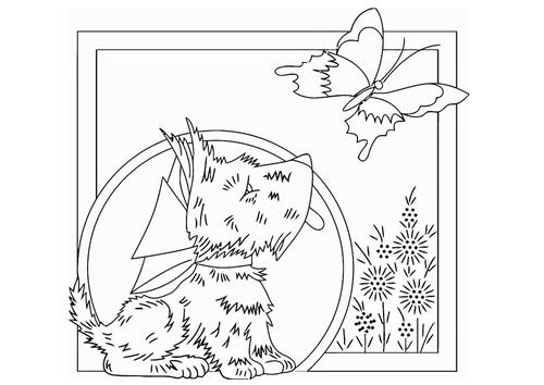 Coloriage chien avec papillon