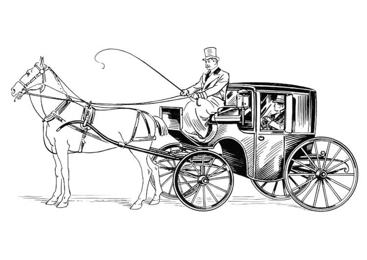 Coloriage carrosse avec cocher et cheval