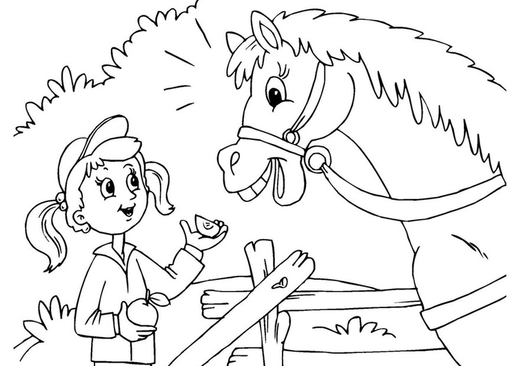Coloriage cheval et fille