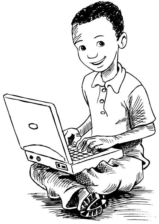 Coloriage garçon utilisant son ordinateur portable - img 7383