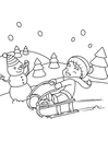 Coloriages jouant dans la neige