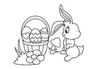 Coloriages Lapin de Pâques avec panier de Pâques