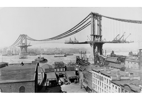 Photo construction du pont Manhatan en 1909