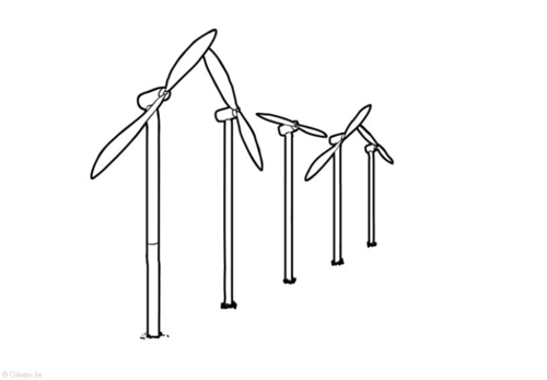 Coloriage énergie éolienne -moulins à vent