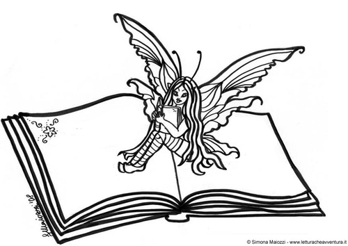 Coloriage fée sur livre