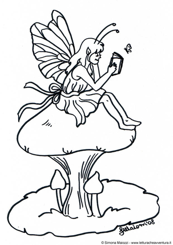 Coloriage fée sur un champigon