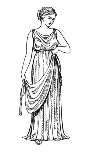 Coloriage femme grecque avec vêtement chiton