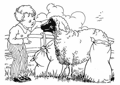 Coloriage garçon avec mouton