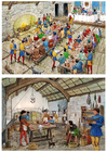 Images château: salle des banquets et cuisine du Moyen-Age