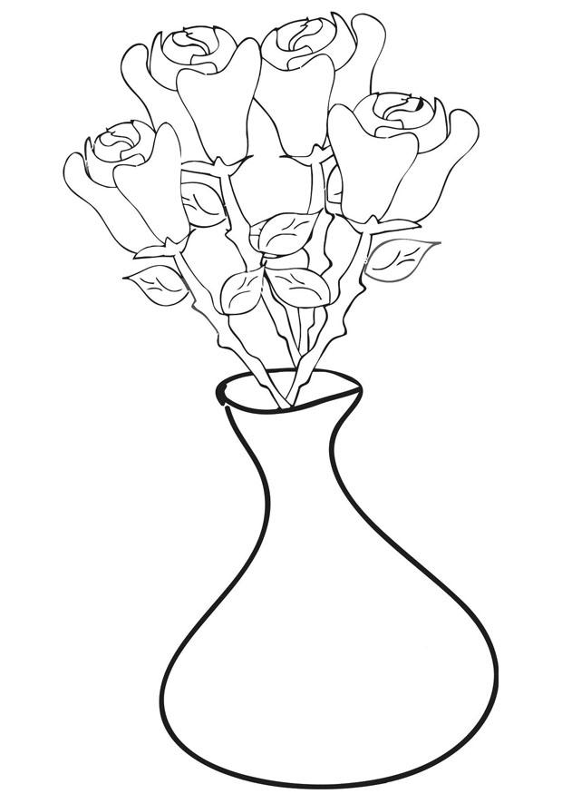 roses dans un vase Coloriage roses dans un vase