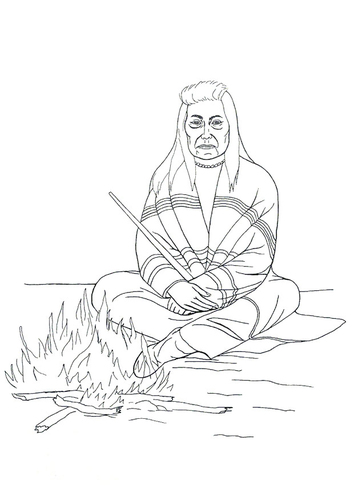 Coloriage indiéns près du feu de camp