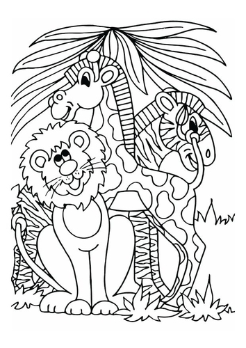 Coloriage le lion, la girafe et le zèbre