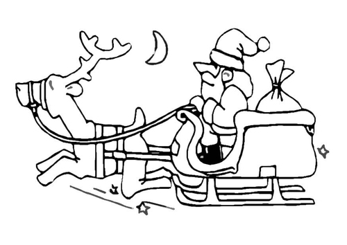 Coloriage père noël sur traïneau