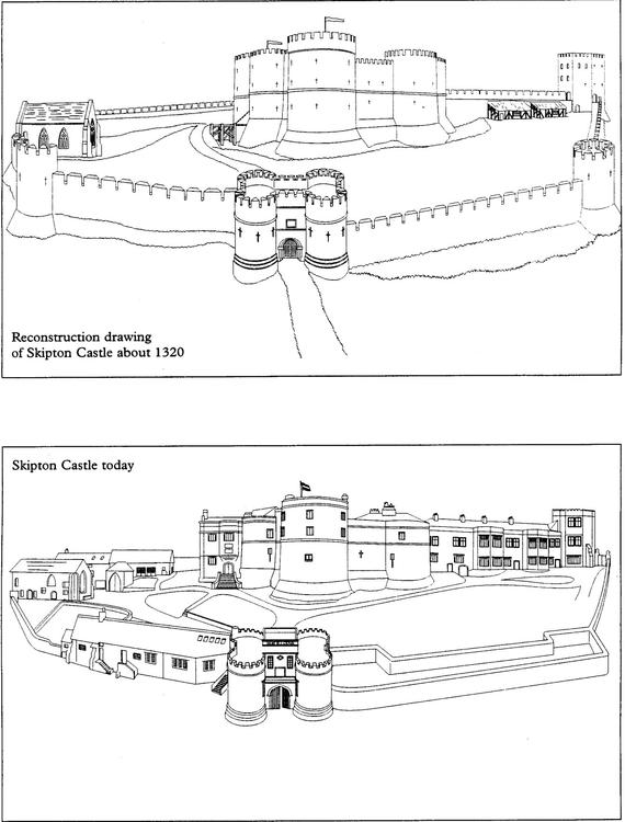 Le château en 1320 et aujourd'hui