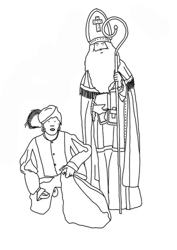 Coloriage saint Nicolas et le père Fouettard