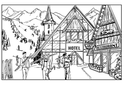 skier - chalet
