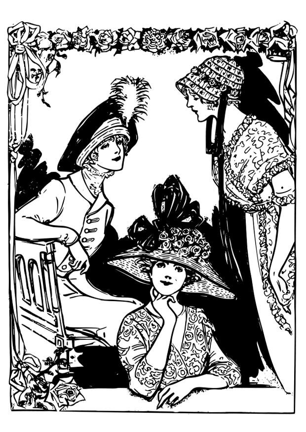 Coloriage 3 femmes avec des chapeaux