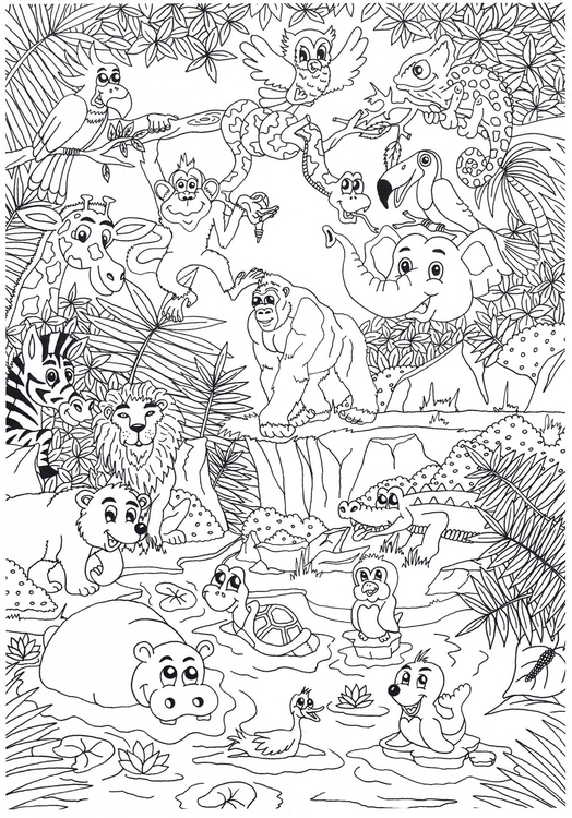 Coloriage animaux dans la jungle