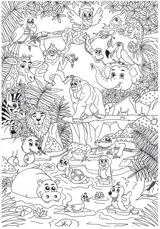 Coloriage animaux dans la jungle