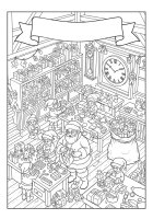 Coloriage atelier du pÃ¨re noÃ«l avec un lutin de noÃ«l