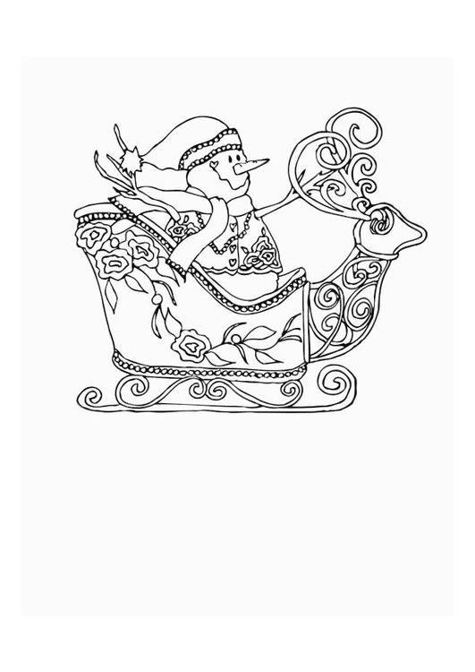 Coloriage bonhomme de neige avec luge