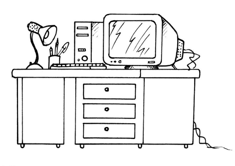 Coloriage bureau avec un ordinateur