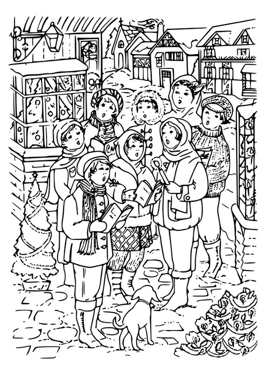 Coloriage chanter des chants de NoÃ«l