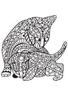 Coloriage chat avec chaton