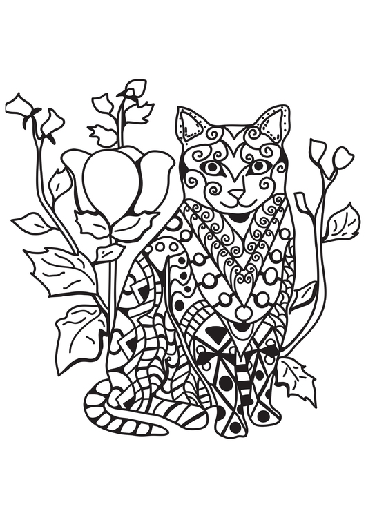 Coloriage chat dans le jardin