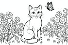 coloriage chat dans le jardin