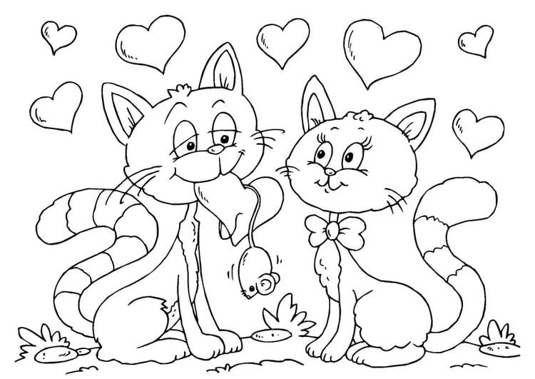 Coloriage chats Saint-Valentin
