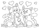 Coloriage chats Saint-Valentin