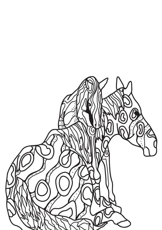 Coloriage cheval avec poulain