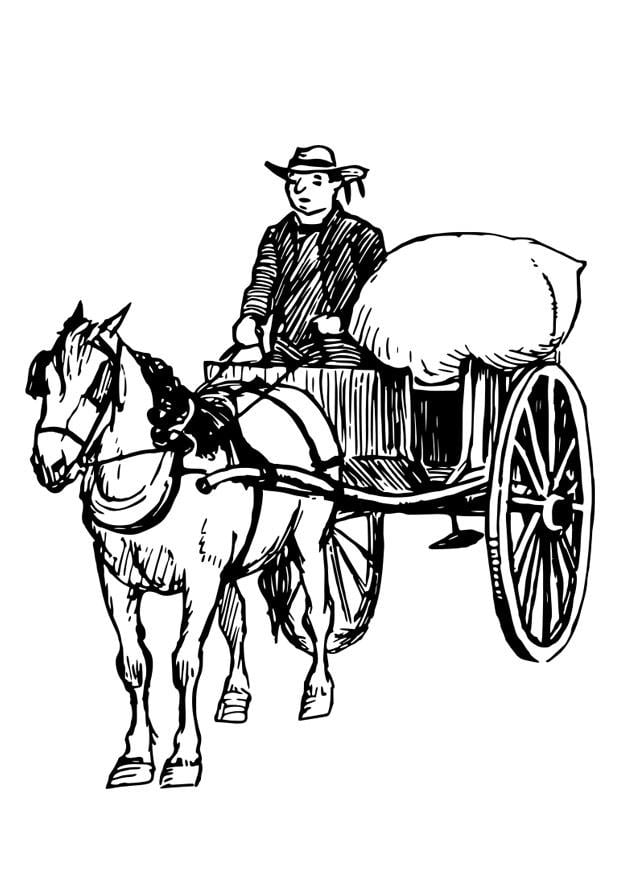 Coloriage cheval et charrette
