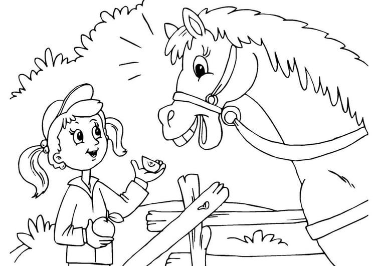 coloriage cheval et fille  coloriages gratuits à imprimer