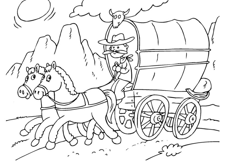 Coloriage cheval et roulotte bÃ¢chÃ©e 