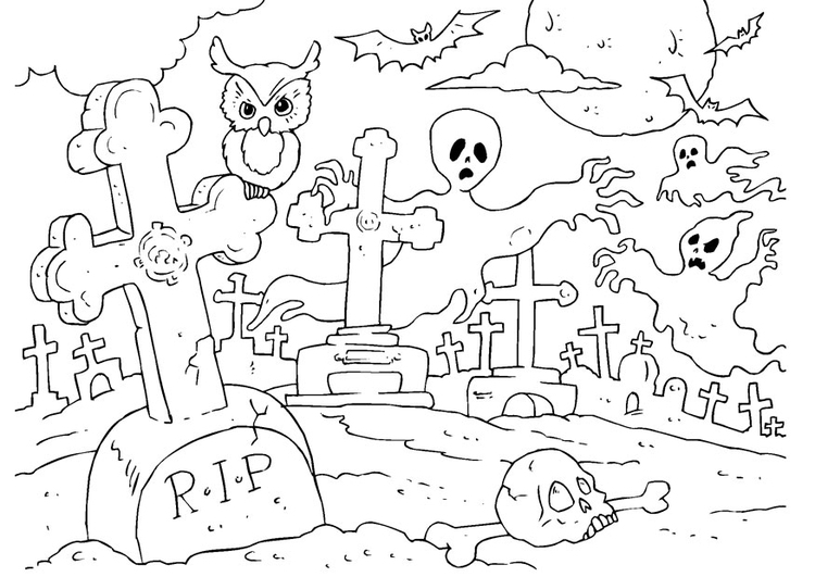 Coloriage CimetiÃ¨re halloween