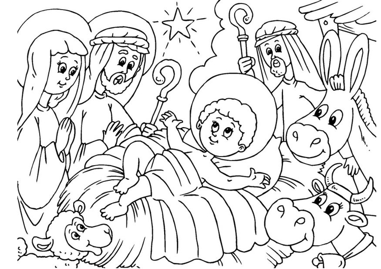 Coloriage crÃ¨che de NoÃ«l - naissance de JÃ©sus