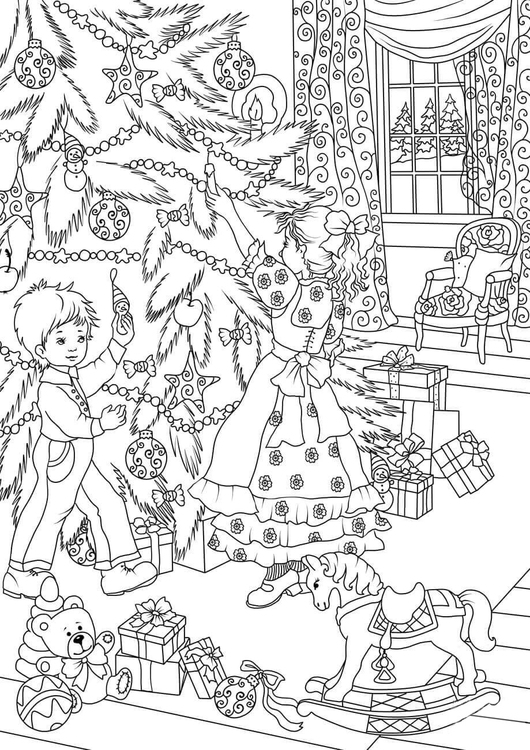 Coloriage dÃ©corer le sapin de NoÃ«l