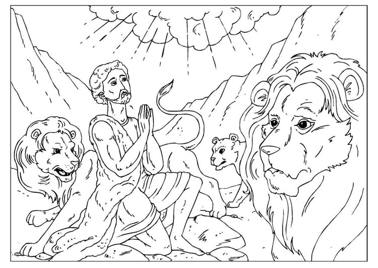 Coloriage Daniel dans la fosse aux lions