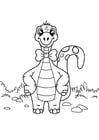 Coloriage dinosaure avec arc
