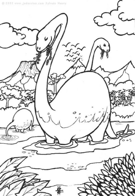 Coloriage dinosaures dans l'eau