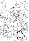 Coloriage Dinosaures en paysage