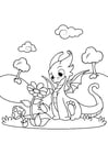 Coloriages dragon avec fleur
