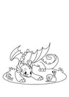 Coloriage dragon joue avec l&#39;escargot
