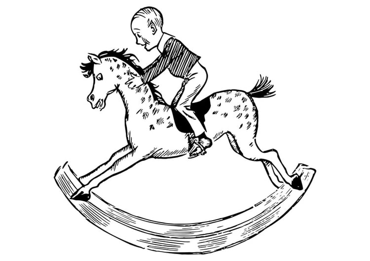 Coloriage enfant sur un cheval Ã  bascule