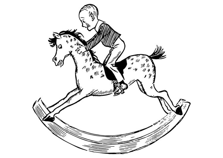 Coloriage enfant sur un cheval Ã  bascule