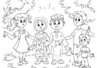 Coloriages Enfants musulman avec enfants occidentales